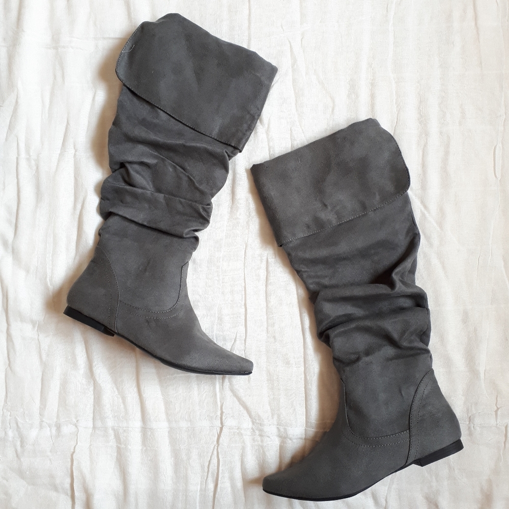 ⭐️HOST PICK⭐ Womens Grey Suede Over The Knee Boots